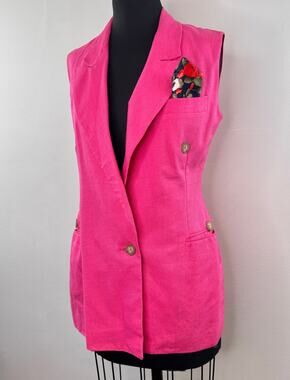VTG The Limited Collection Pink Vest Blazer Linen Single Breasted Sz XS X-Small